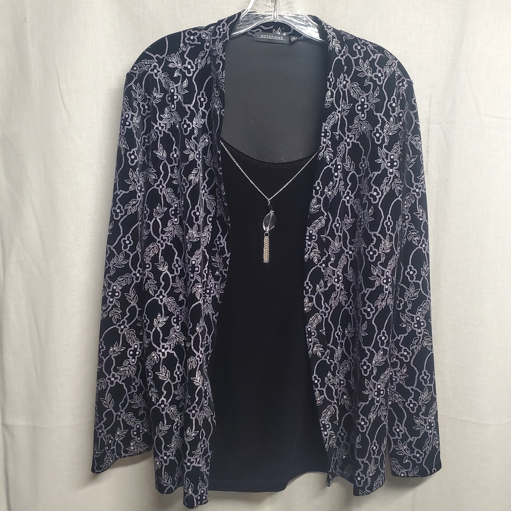 Notations Black Blazer with White Pattern